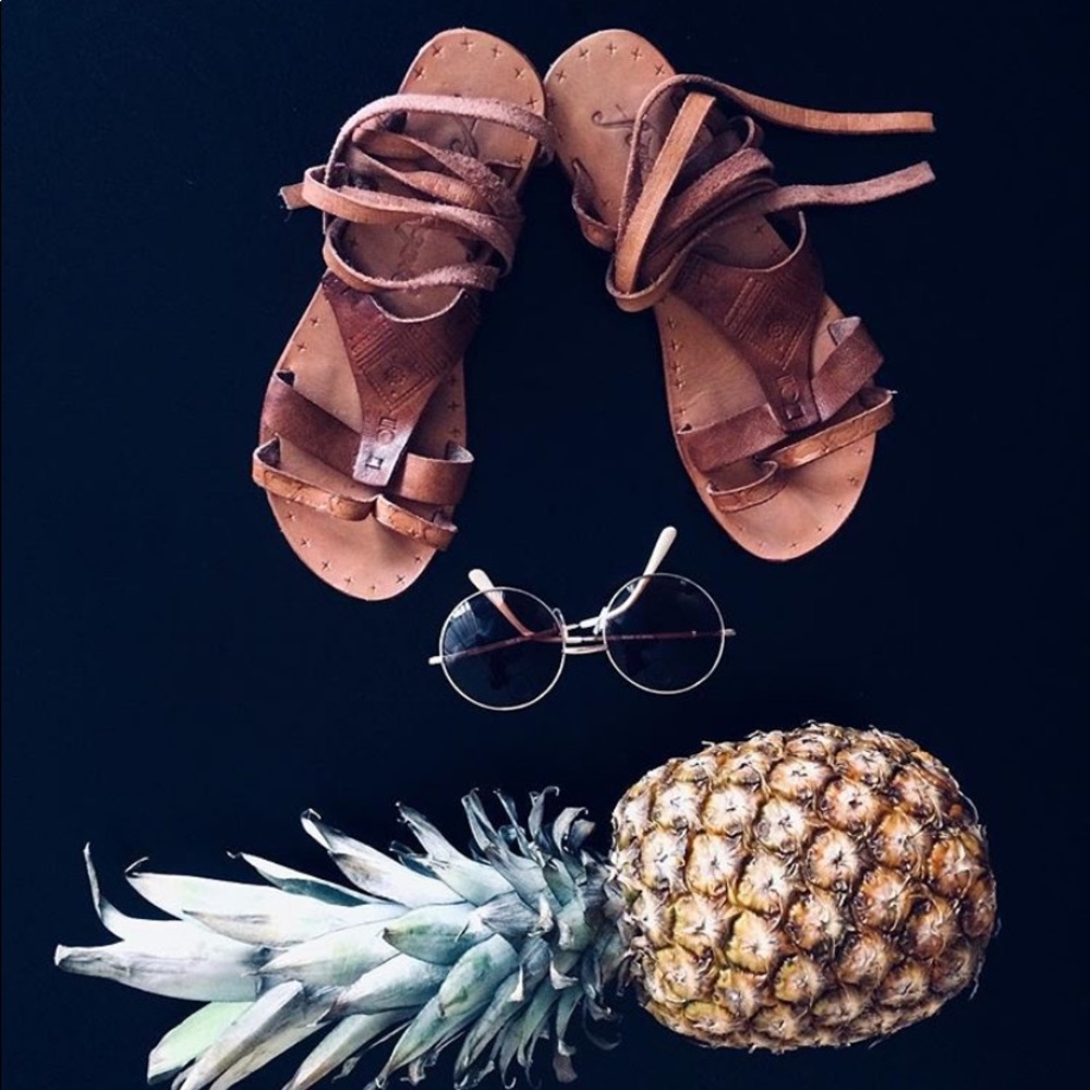 Free People.Flat Leather Wrap Gladiator Sandals.